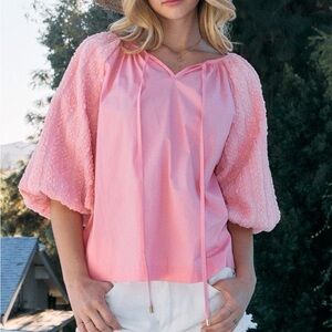 POPLIN BUBBLE SLEEVE TOP